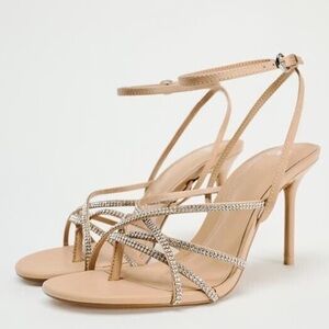 Zara Sparkly High Heel Beige Strappy Sandals 7.5 NWT